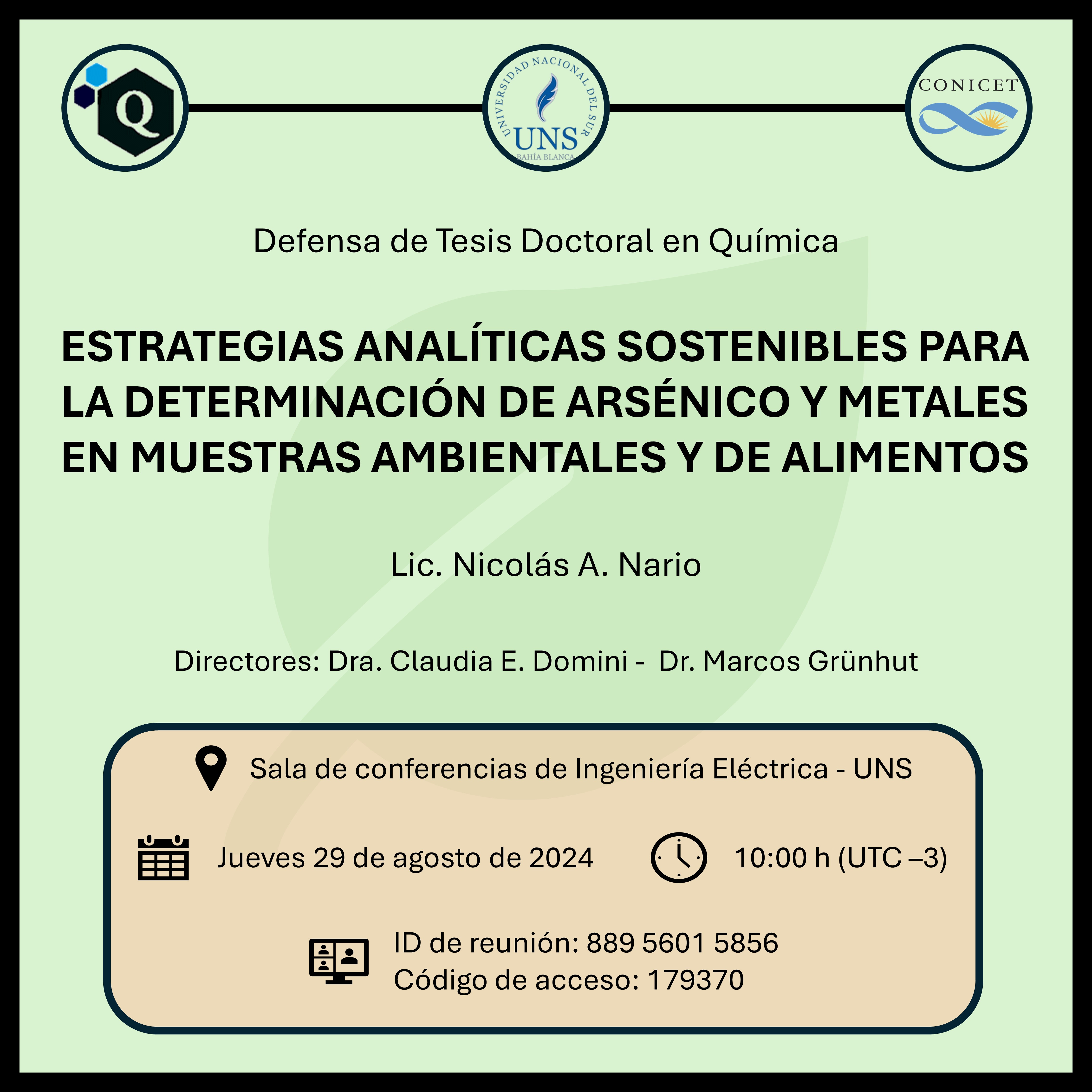 Defensa de Tesis Doctoral en Química - Lic. Nicolás A. Nario